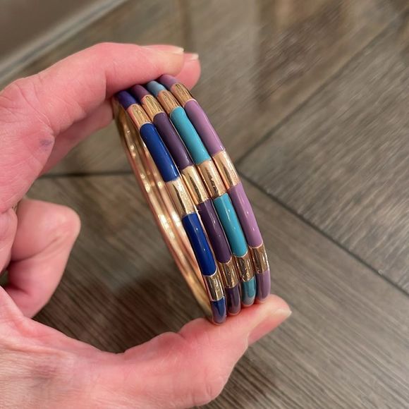 Vintage Brass and Enamel Bangles, Shades of Blue & Purple - Picture 3 of 16